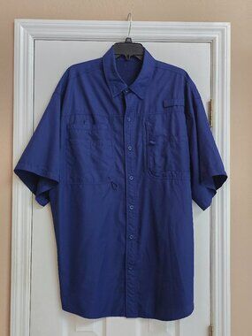 Reel Legends Performance Saltwater Vented Button Up Fishing Shirt Navy Blue XXL
